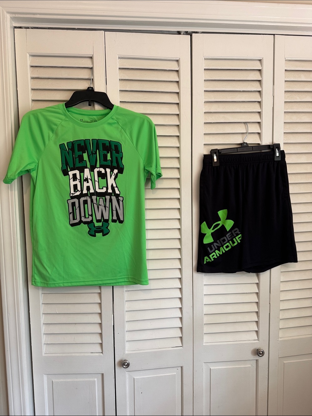 Under Armour Neon Green & Black Boys Athletic Tee and Shorts Set